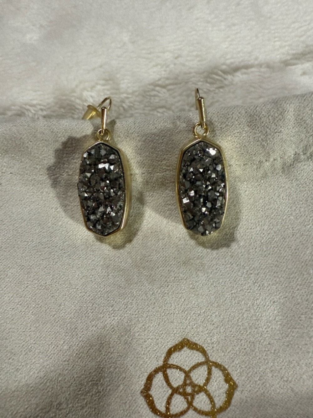 Gold-Tone Platinum Druzy Drop Earrings - Women Jewelry